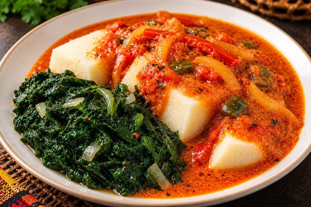 Yam in Spinatsoße